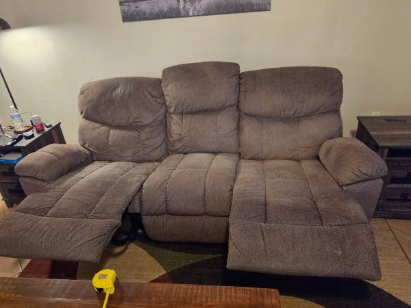 Brown fabric reclining sofa 1