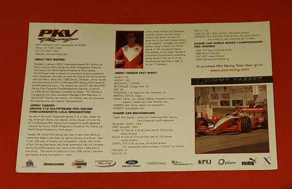 Tarjeta de carreras de autos autografiada de Jimmy Vasser, doble cara - $10 (Tacoma)63439334121731121
