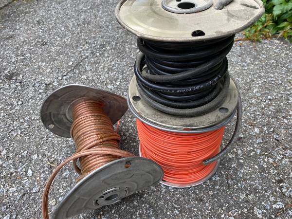 3 spools of speaker wire, power cable, and MTW. 1