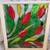 Farmhouse Window Faux Stain Glass Red Green Flowers 4 thumbnail