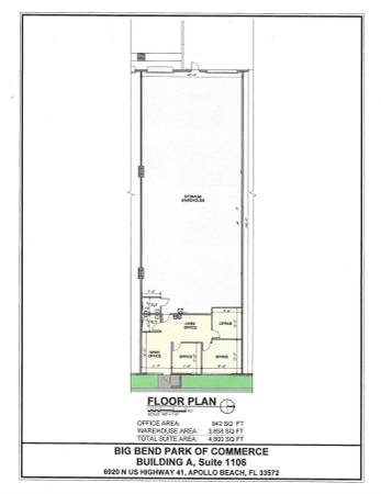 $8,320 / 4800ft2 - Warehouse for Lease (24' CEILINGS, 20% OFFICE, DOCK HIGH + DRIVE-IN) (Apollo Beach, FL)64002493477506122