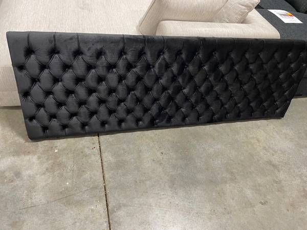 Silas Black Velvet Button Tufted King Headboard New 1