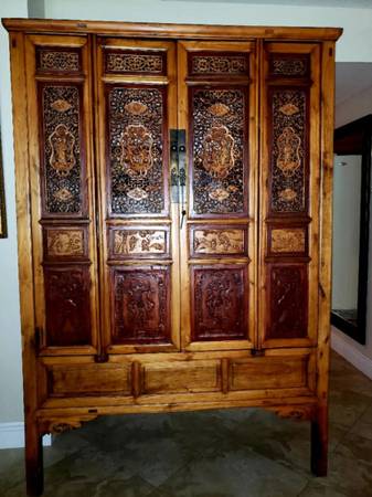 Antique Chinese Carving Armoire Cabinet Hutch 1