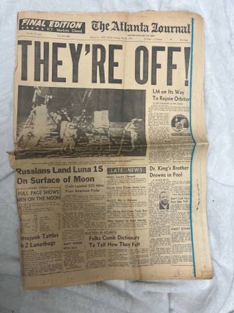 Historic Moon Landing Headline Newspaper – The Atlanta Journal 1