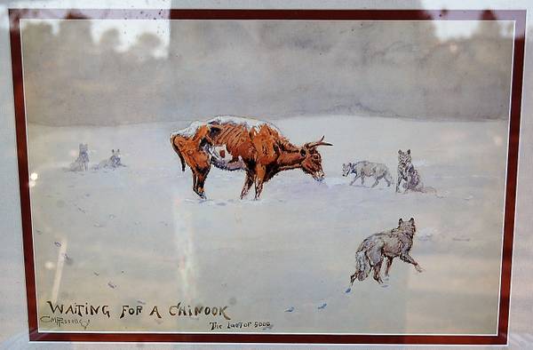 Impresión enmarcada de la acuarela de 1886 "Esperando un Chinook" por C.M. Russell - $28 (Escondido)63471143548033121