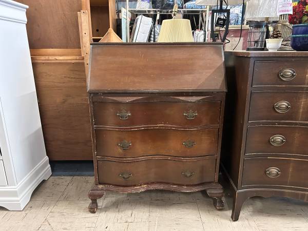 3 drawer small secretary desk with curved serpentine front 1