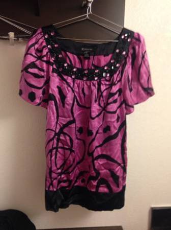 INC Pink & Black Silk Top size 10 1