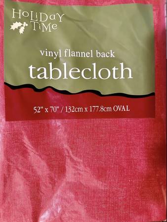 NEW Red Vinyl Flannel Back Tablecloth 52x70 1