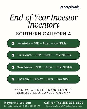 Investor Properties Available – Northern & Southern CA 1