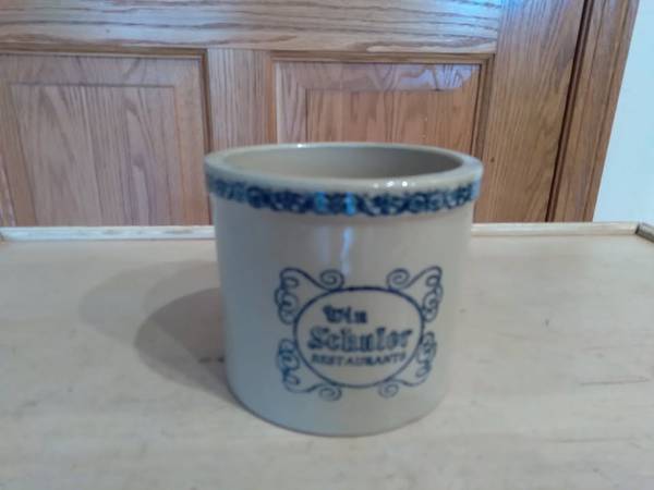 Small Win Schuler Restaurant Stoneware Crock 1