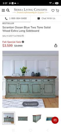 Scranton Ocean Blue Two Tone Solid Wood Extra Long Sideboard 1