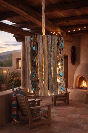 Saguaro and Cholla Pendant Light with Turquoise Howlite Accents 1