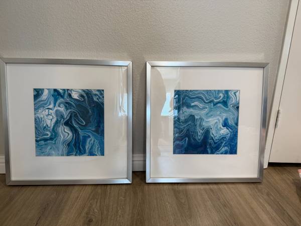 Two Prints: Blue and White Abstract/Nature/Water - 21"x21" 1