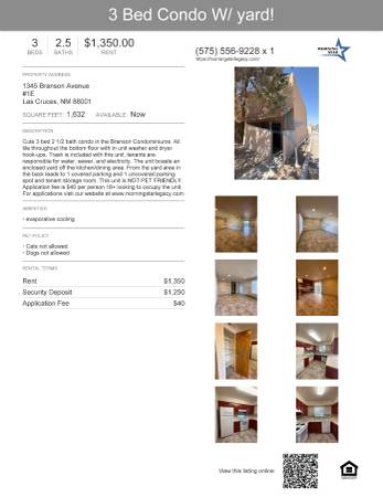 3 bed condo W/ yard! 1