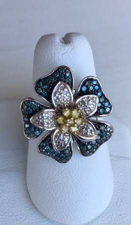 Blue Diamond Flower Ring by Affinity® QVC 1