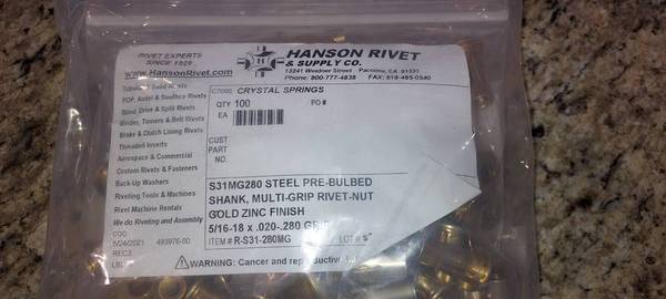 Pre-Bulbed Multi Grip Plus Nuts  5/16 1