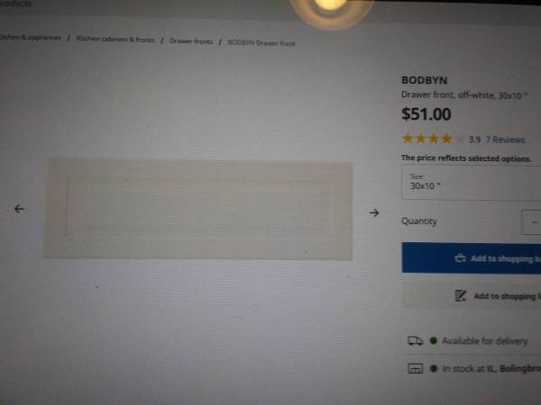 Six 30" Wide by 10" high white Ikea Bodbyn Drawer Fronts 1