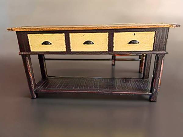 Antique Solid Wood Table With Drawers 1