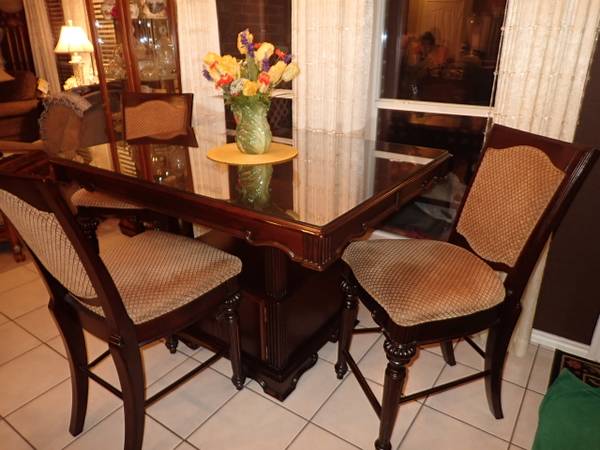 Counter Height Dining Table With 6 Chairs Glass Top Pedestal Storage 1