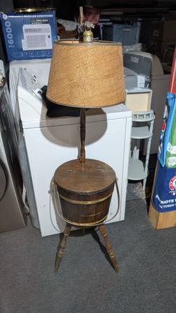 Vintage Mid-Century Wooden Sewing Bucket Floor Lamp 1