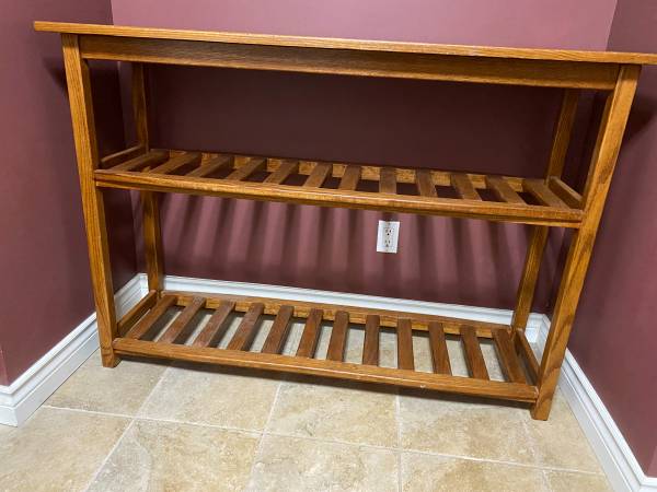 Solid Oak shelving unit. 1