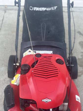 gas powered, self-propelled lawnmower with grassbag 1