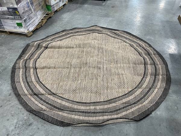 Courtyard Natural/Black 9 ft. Solid Striped Indoor/Outdoor Patio Rug 1