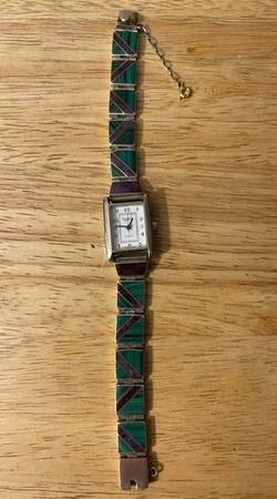 STERLING Silver ANTIQUE Malachite WATCH 1