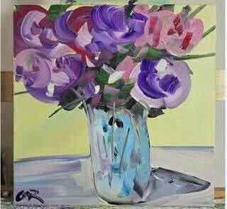 12x12 Colorful Flower Still Life Painting on Canvas 1