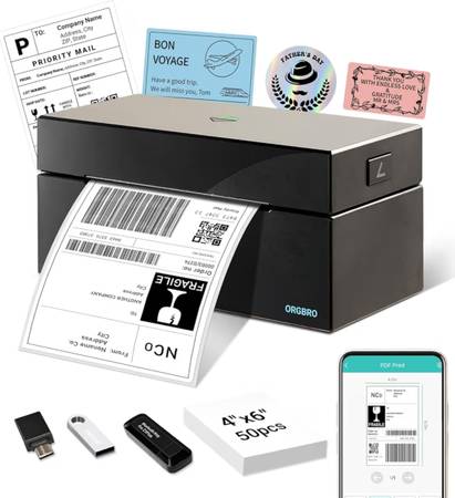 ORGBRO Bluetooth Thermal Shipping Label Printer, Z1-Plus Wireless 4X6 Shipping L 1