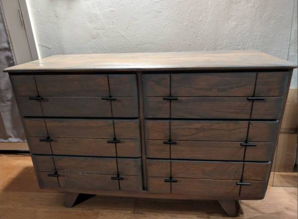 L Ronney and Sons Antique mid century Oak drawers solid wood MCM routered detail 1