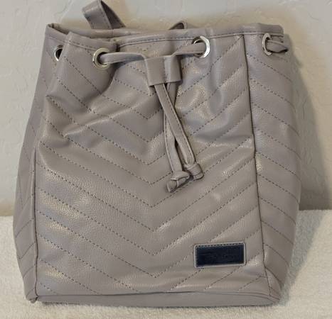 Bella Russo Faux Leather Quilted Backpack Bag Purse Straps Tan Gray - 1