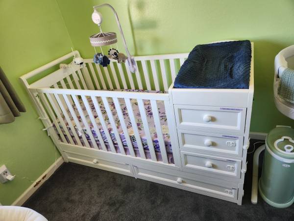 All in One Crib, Changing Table, Dresser & Shelving 1