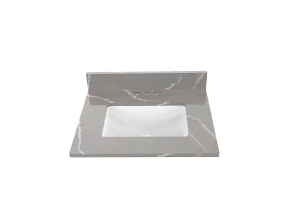 Vanity Top in Cerous Gray Quartz Rectangular Single Sink 25" W x 22" D 1