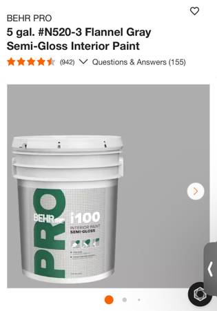 BEHR PRO 5-Gallon Interior Paint – Flannel Gray (Semi-Gloss) 1