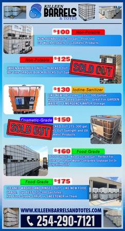 IBC Totes - Food Grade or Non-Potable - At Killeen Barrels & Totes 1