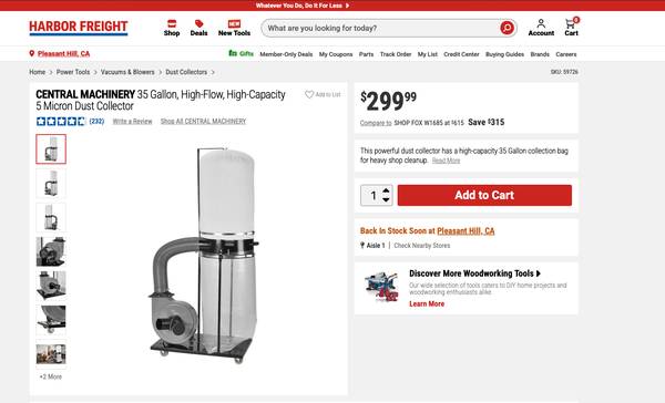 Central Machinery 2HP Dust collector, 70 Gal w/ Dust Separator 1