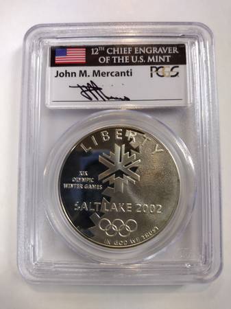 2002-P PCGS PR69DCAM Olympics Salt Lake City Silver Dollar - John Mercanti 1