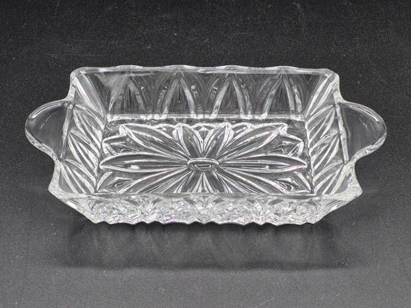 Vintage Rectangular Clear Glass 2 Handled Tray 1