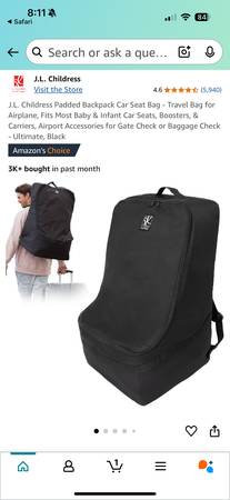 JL Childress Car Seat Storage Bag backpack - $10 (hayward / castro valley)63471457969411121