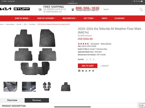 New! Kia Telluride All-Weather Mats 1
