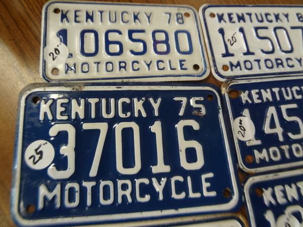 Antique Kentucky motorcycle tags - $25 (Shepherdsville)63471302161921122