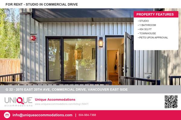 (UniqueAccommodations.com) ID:5547 Stunning East Van Studio TH 1