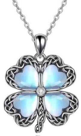 Clover Necklace Moonstone/Moss Agate Sterling Silver Shamrock Pendant YAFEINI 1