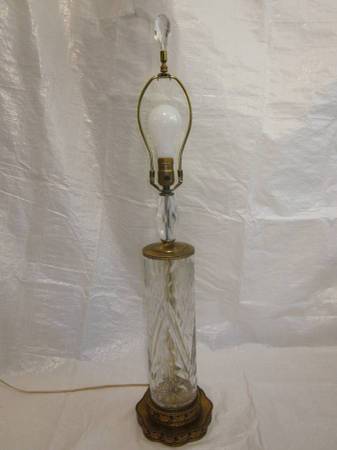 CRYSTAL Glass Brass Lamp Flower Cuts Crystal Finial Filigree ANTIQUE 1