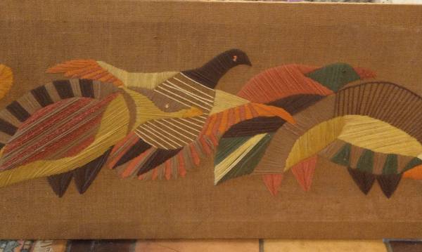 Large Vintage Wool Picture Exceptional Bird Mid Century Fiber Textile 1