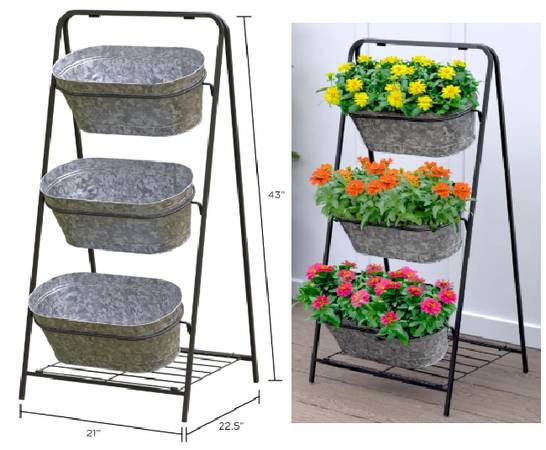PANACEA 3-Tier Galvanized Washtub Planters - Never Used 1