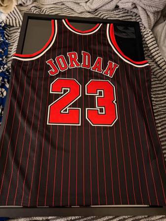 1996-97 Mitchell & Ness pinstripe Michael Jordan signed jersey- upper 1