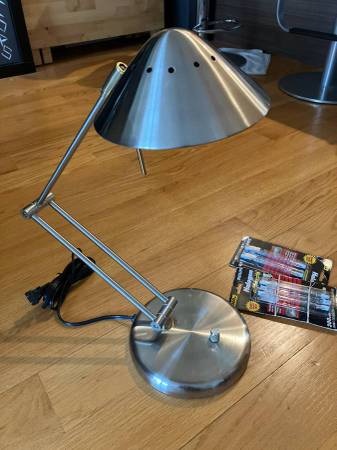 Tensor, modern brushed nickel silver desk lamp 1