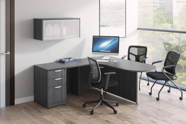 L Shape Desk (Bullet Top) with Lockable Drawers Set 1